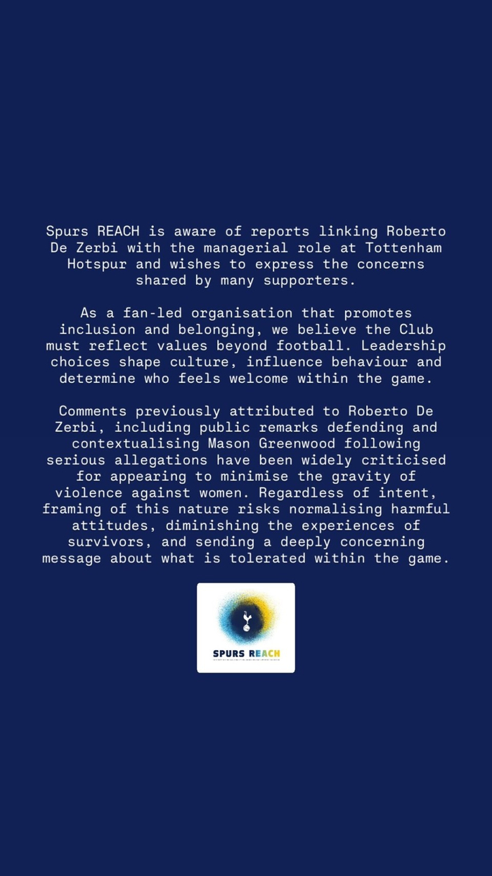 热刺三大球迷组织联名反对德泽尔比接任主帅