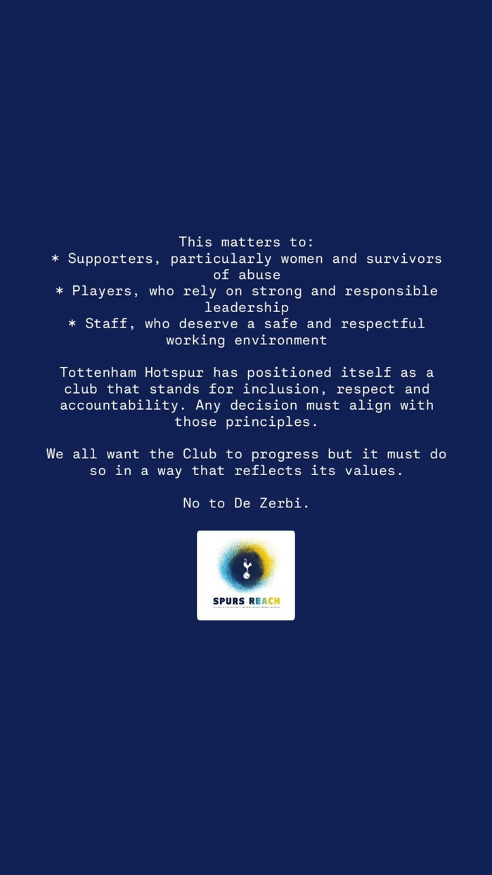 热刺三大球迷组织联名反对德泽尔比接任主帅